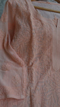 Loveable Peach Sharara and Georgette Chikankari Kurti set by LVW Fashions, handmade Lucknow chikankari with intricate embroidery.