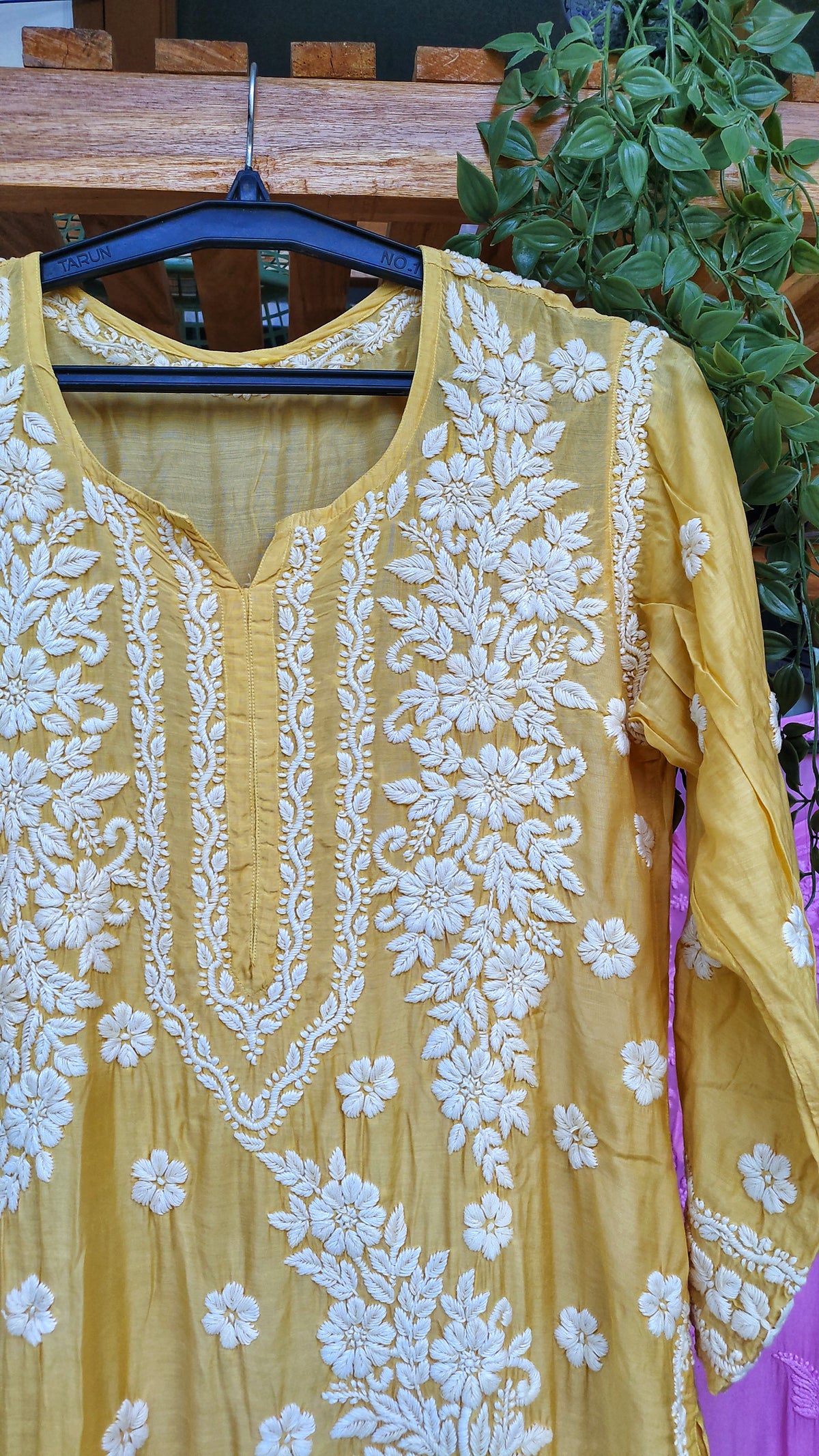 Luxor Gold Feriha Premium Silk Chikankari Kurta by LVW Fashions, handmade with intricate Lucknow chikankari embroidery.
