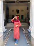 Luxurious premium silk handmade Chikankari kurti with intricate embroidery, long stylish design, by LVW Fashions from Lucknow Chikankari.