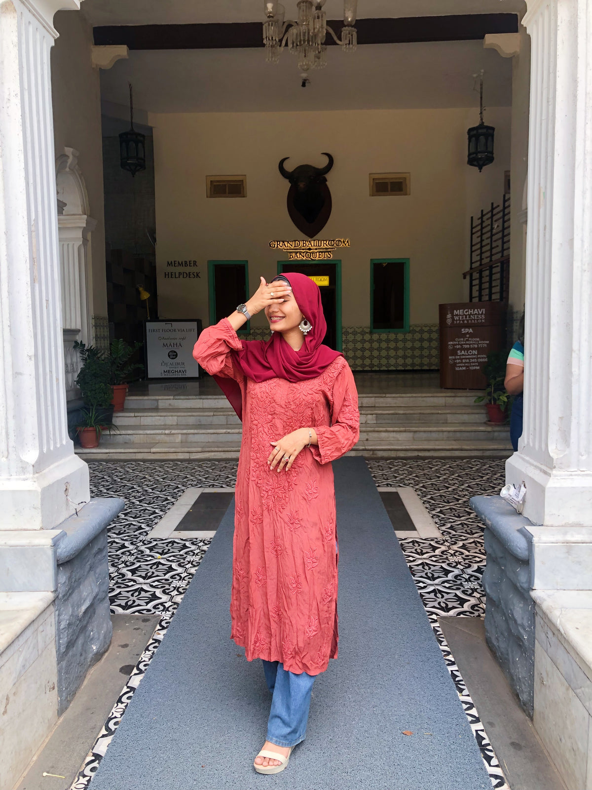 Luxurious premium silk handmade Chikankari kurti with intricate embroidery, long stylish design, by LVW Fashions from Lucknow Chikankari.