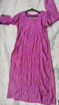 Magenta Haze silk Chikankari long kurta by LVW Fashions, handcrafted Lucknow Chikankari with intricate embroidery and elegant design.