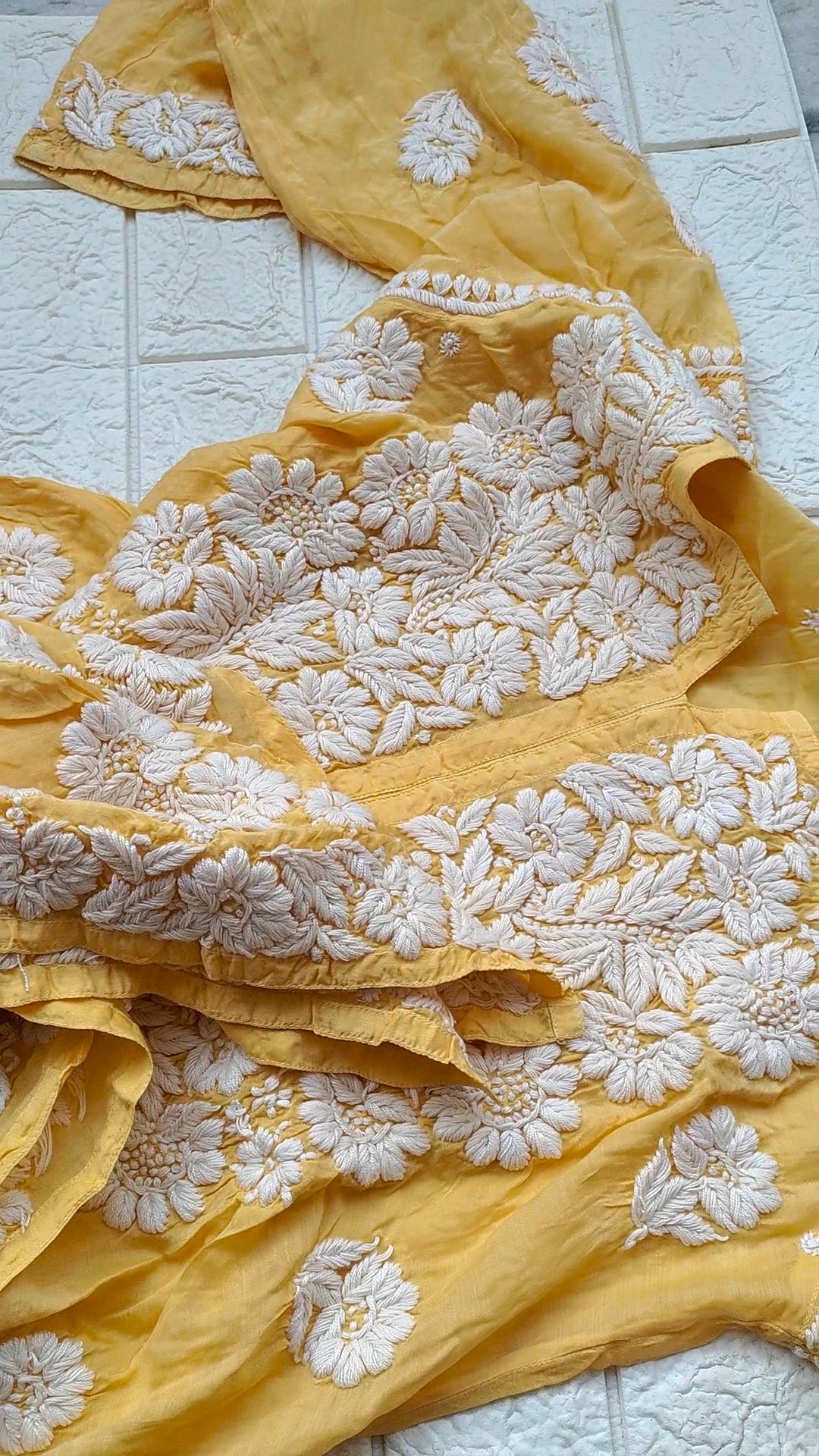 Handmade Mahi Pure Chikankari long kurta with intricate back embroidery, crafted by LVW Fashions, featuring traditional Lucknow chikankari design.