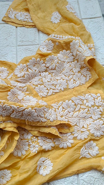Handmade Mahi Pure Chikankari long kurta with intricate back embroidery, crafted by LVW Fashions, featuring traditional Lucknow chikankari design.