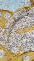 Handmade Mahi Pure Chikankari long kurta with intricate back embroidery, traditional Lucknow Chikankari by LVW Fashions.