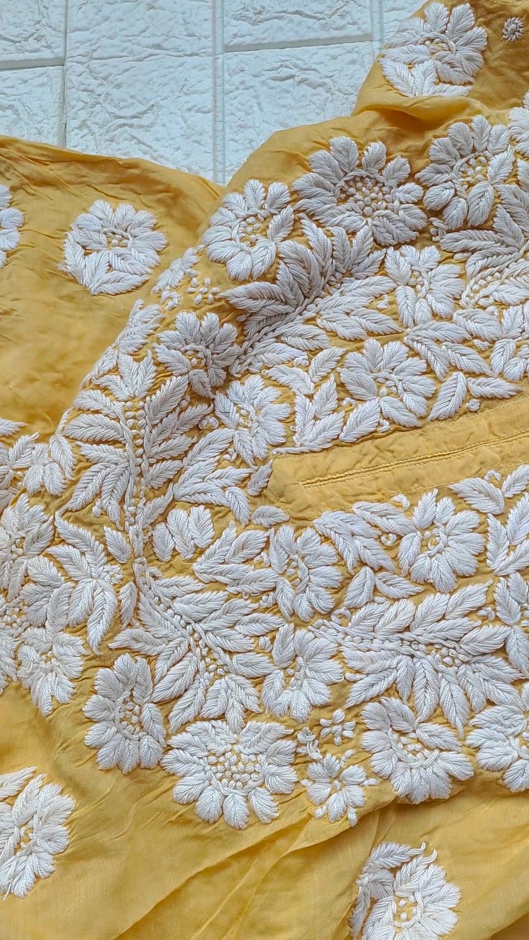 Handmade Mahi Pure Chikankari long kurta with intricate back embroidery, traditional Lucknow Chikankari by LVW Fashions.