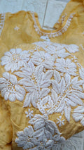 Handmade Mahi Pure Chikankari long kurta by LVW Fashions with intricate back embroidery and traditional Lucknow Chikankari design.