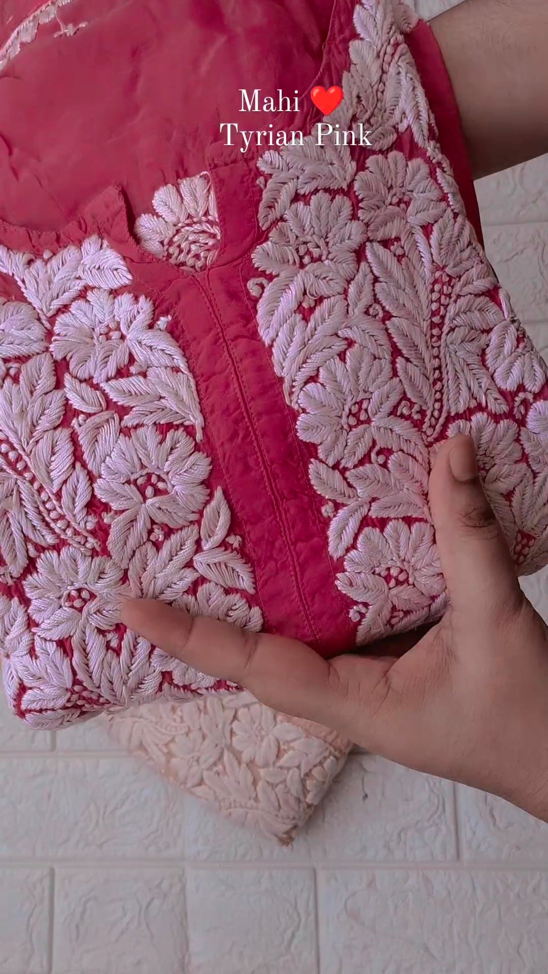 Luxurious Mahi Tyrian Pink Silk Chikankari Kurta by LVW Fashions, handcrafted Lucknow embroidery, featuring intricate traditional designs.