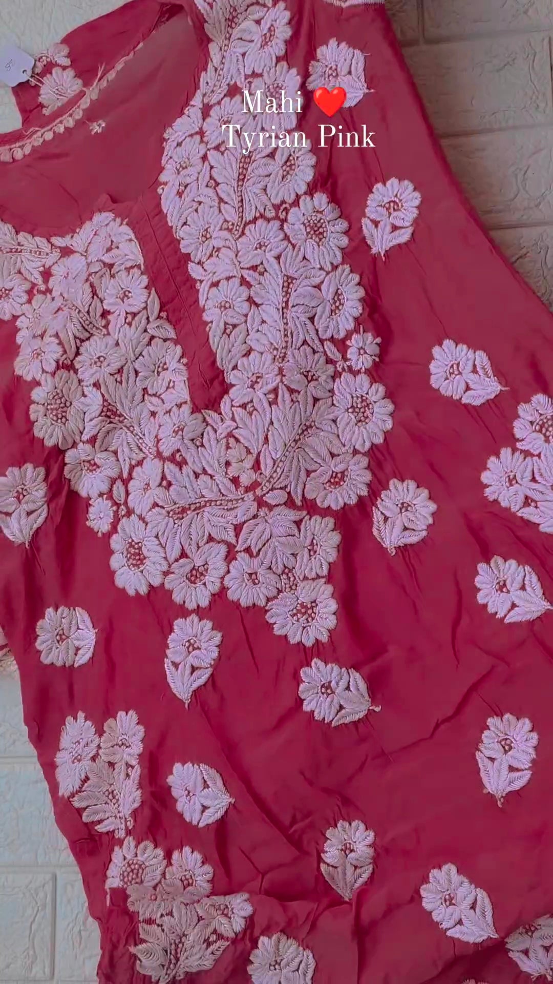 Luxurious Mahi Tyrian Pink silk Chikankari Kurta by LVW Fashions, featuring intricate handmade Lucknow embroidery.