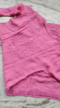 Handmade Lucknow Chikankari kurta with gold rose embroidery paired with premium georgette palazzos from LVW Fashions.