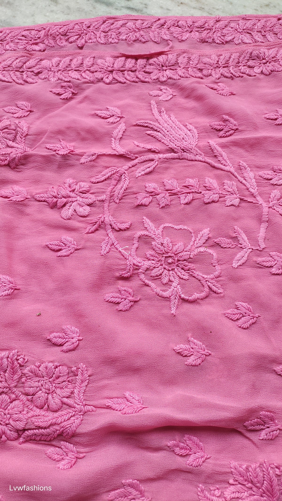 Mahira Gold Rose premium georgette palazzos set with handmade Lucknow chikankari kurta from LVW Fashions, XXS size.