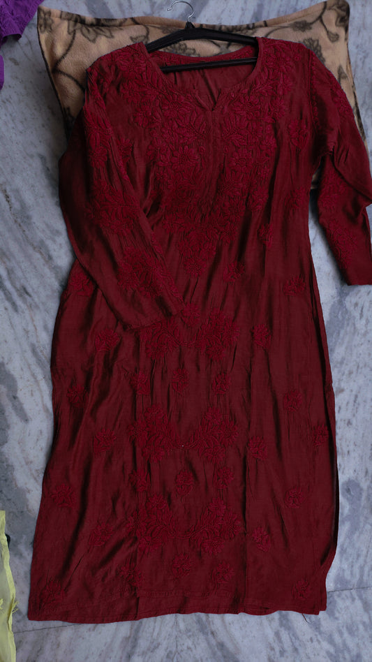 Maroon Premium Modal Soft Chikankari Luxury Long Kurta