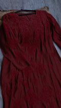 Maroon LVW Fashions premium modal soft chikankari long kurta with intricate Lucknow chikankari embroidery, handmade luxury design.