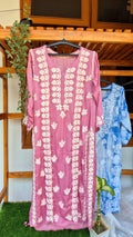 Mauve silk handmade Chikankari kurta with intricate embroidery by LVW Fashions, traditional Lucknow Chikankari craftsmanship.