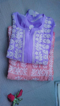 Medium purple LVW Fashions georgette Chikankari Kurti with intricate Lucknow-style embroidery, handmade and lightweight.