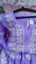 Medium purple LVW Fashions Georgette Chikankari Kurti with intricate handmade Lucknow embroidery, lightweight and elegant.