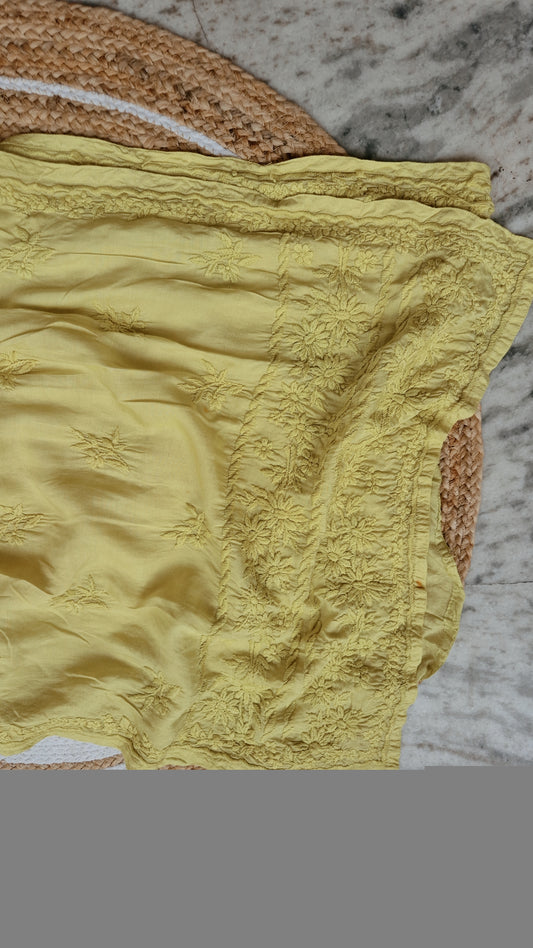 Luxurious Misty Moss cotton silk long Kurti with intricate Lucknow Chikankari embroidery by LVW Fashions for women.