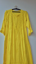 Misty Moss luxury long cotton silk Chikankari Kurti for women by LVW Fashions, featuring intricate handmade Lucknow Chikankari embroidery.