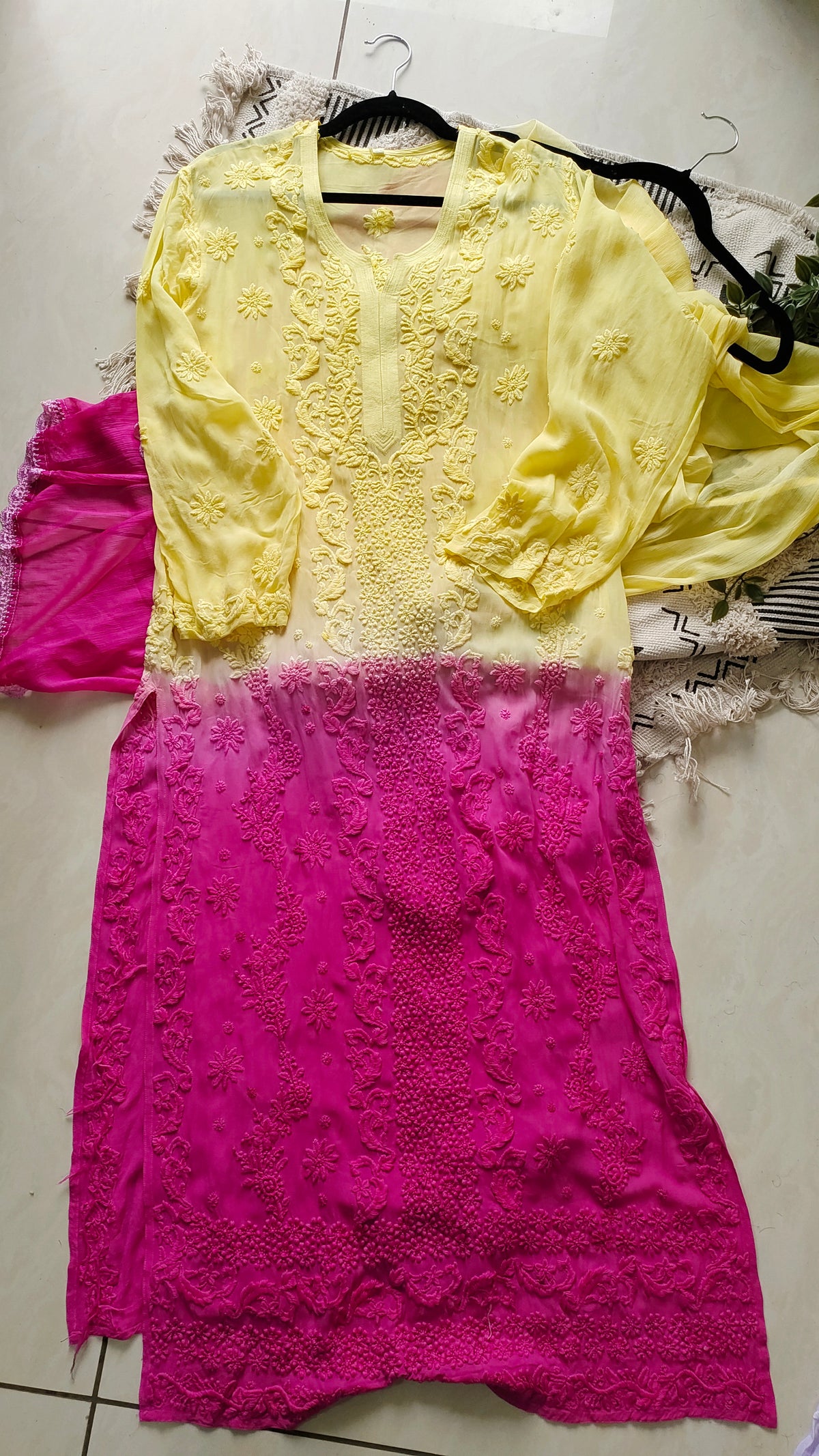 Luxurious LVW Fashions Murri motifs premium Georgette Chikankari long kurta with heavy embroidery and lightweight feel.