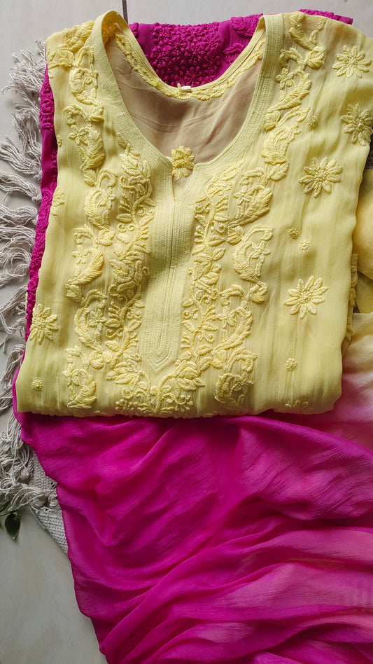 Murri motifs Premium Georgette luxurious Chikankari Long Kurta Heavy Embroidery with Light weight