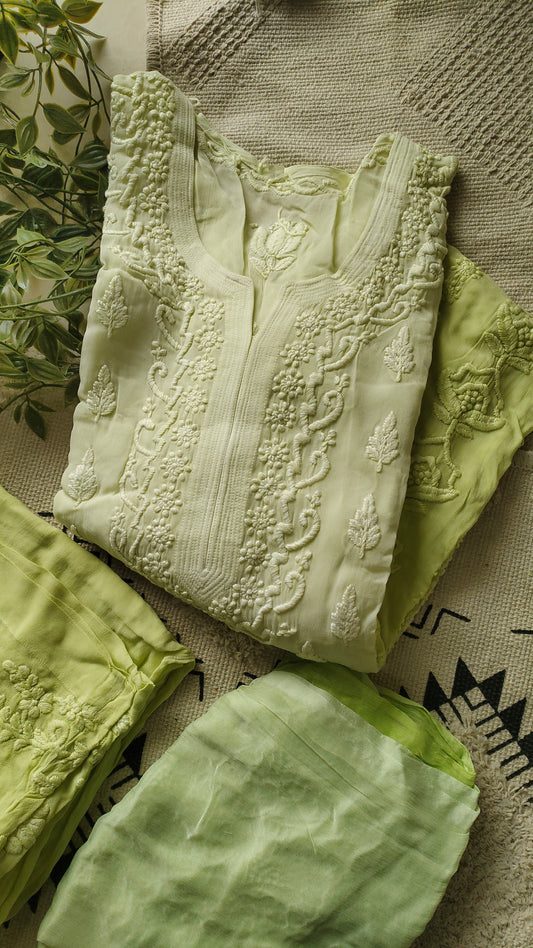 Mustaan Premium Georgette luxurious Chikankari Long Kurta Heavy Embroidery with Light weight