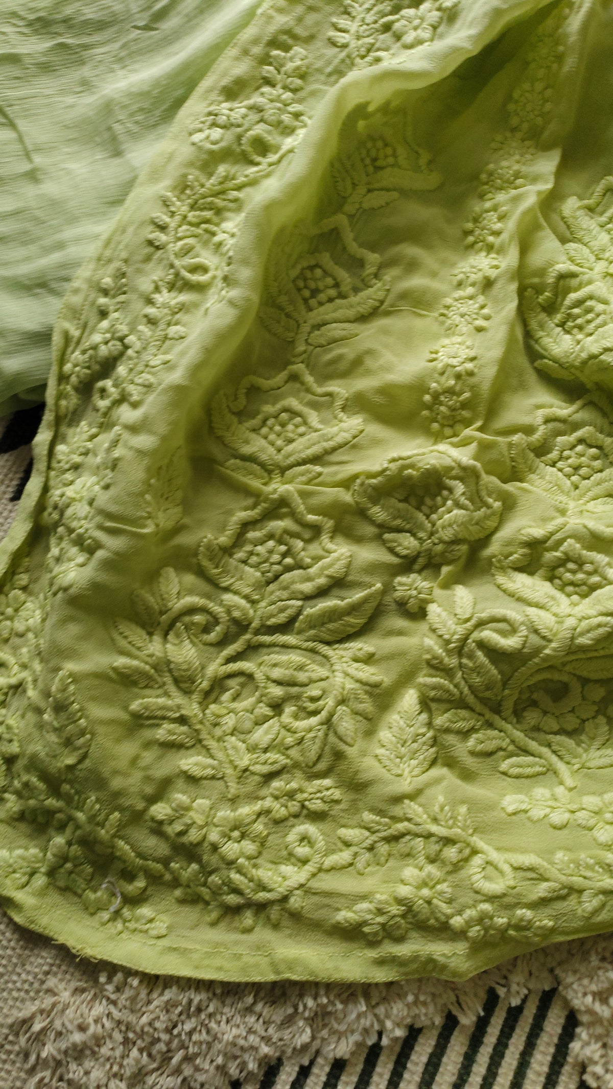 Mustaan Premium Georgette Chikankari long kurta by LVW Fashions with heavy embroidery and lightweight, handmade Lucknow chikankari.