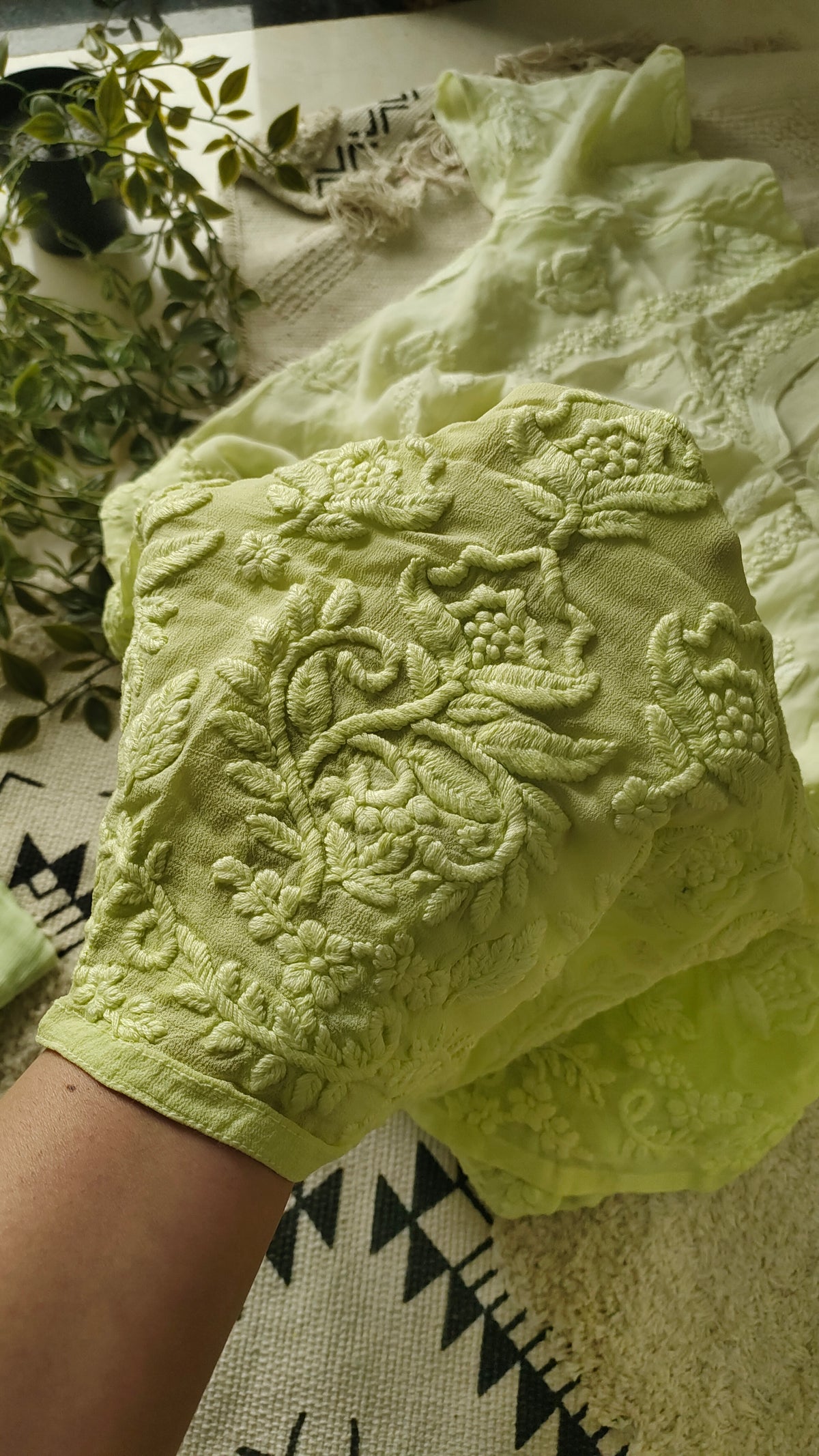 Mustaan Premium Georgette Chikankari Long Kurta by LVW Fashions with heavy embroidery and lightweight luxurious hand-stitched Lucknow Chikankari.