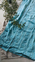 Mustaan Sky Blue premium Georgette Chikankari long kurta by LVW Fashions, featuring heavy embroidery and lightweight luxurious fabric.