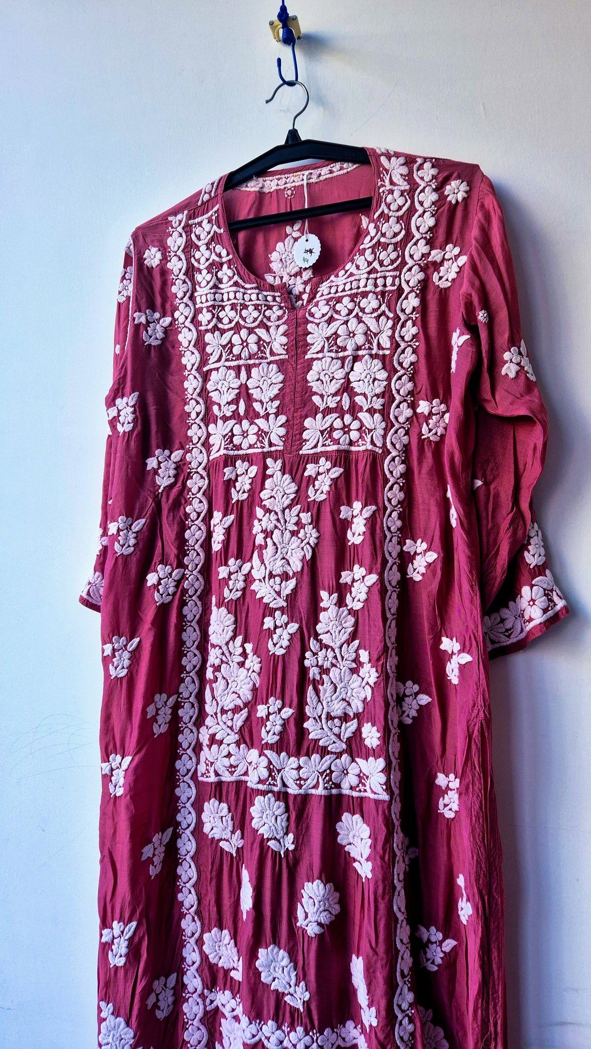 Mystic Maroon LVW Fashions premium crepe silk chikankari tunic with intricate handmade Lucknow chikankari embroidery.