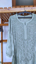 Luxurious Naaz Heavy Neck silk Chikankari long kurta by LVW Fashions, handcrafted Lucknow Chikankari with intricate embroidery.