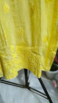 Neer Premium Muslin Silk Daman Neck Booti Chikankari Kurta by LVW Fashions, handmade Lucknow Chikankari with intricate embroidery.