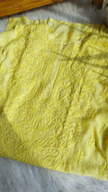 Neer Premium Muslin Soft Silk Daman Neck Booti Chikankari Kurta by LVW Fashions, handmade Lucknow Chikankari with intricate embroidery.