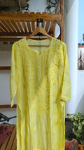 Neer Premium Muslin soft silk Daman neck Booti Chikankari Kurta by LVW Fashions, showcasing delicate handmade Lucknow Chikankari embroidery.