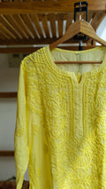 Neer Premium Muslin Soft Silk Daman Neck Booti Chikankari Kurta by LVW Fashions featuring intricate Lucknow Chikankari embroidery.