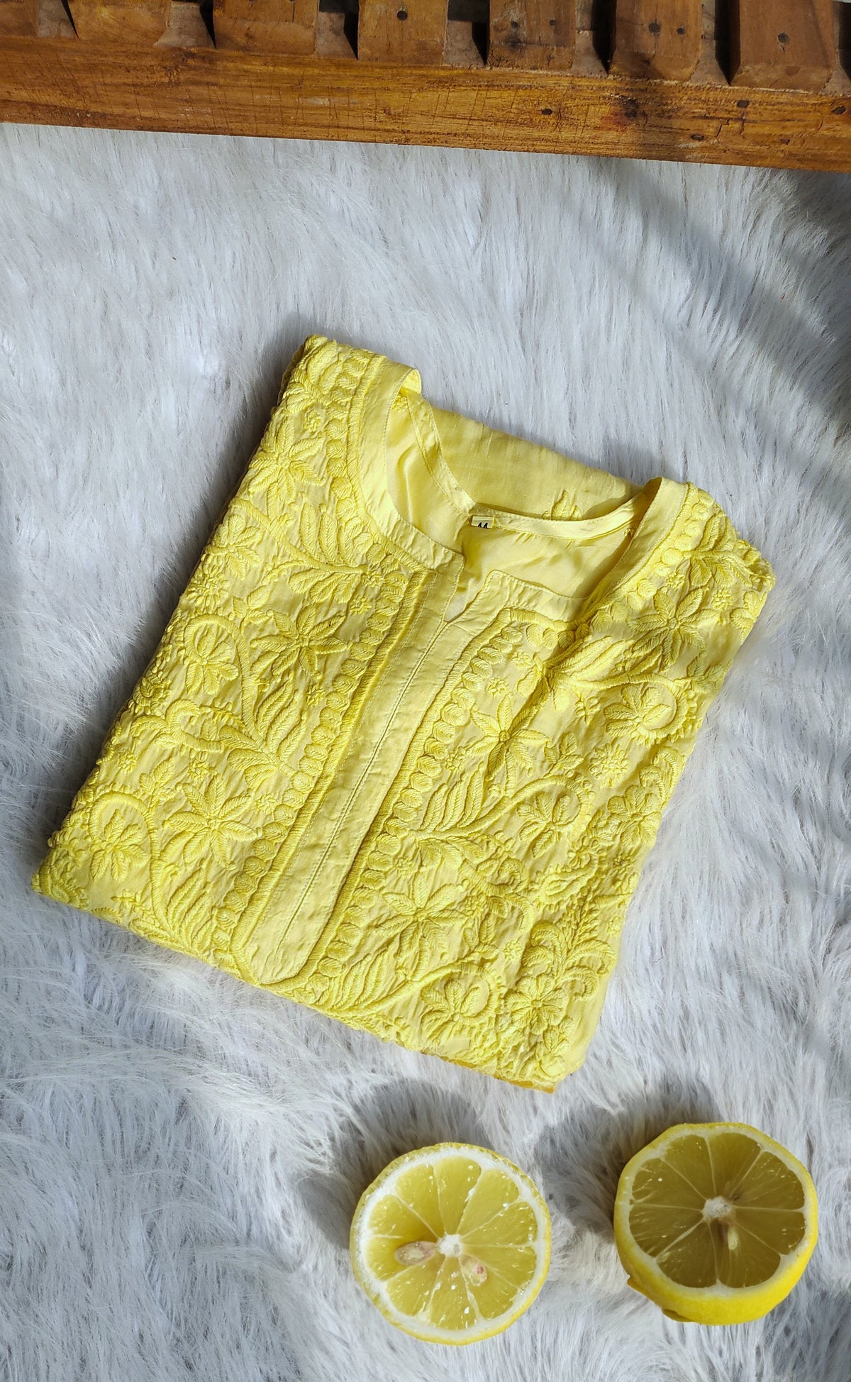 Neer Premium Muslin Silk Daman Neck Booti Chikankari Kurta by LVW Fashions, handmade Lucknow Chikankari with intricate embroidery.