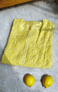 Neer premium muslin soft silk Daman neck booti Chikankari kurta by LVW Fashions, handmade Lucknow Chikankari in XXS size.