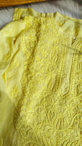 Neer Premium Muslin Silk Daman Neck Booti Chikankari Kurta by LVW Fashions, handcrafted Lucknow Chikankari with intricate embroidery.