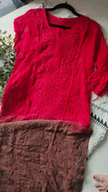 Luxurious LVW Fashions Georgette Chikankari long kurta with heavy embroidery, Murri motifs, lightweight, handmade in Lucknow.