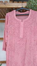 Handmade Noor Chikankari premium georgette kurta by LVW Fashions, front and back view, showcasing intricate Lucknow chikankari design.