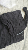 Noorani Black Love premium modal cotton long kurta with handmade Lucknow chikankari embroidery by LVW Fashions.