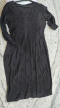Noorani Black Love premium modal cotton long kurta with handmade Lucknow chikankari embroidery by LVW Fashions.
