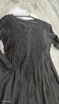 Noorani Black Love premium modal cotton long kurta by LVW Fashions with intricate handmade Lucknow chikankari embroidery.