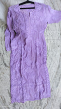 Noorani Lavender premium silk Chikankari Kurta by LVW Fashions, handcrafted with intricate Lucknow embroidery.