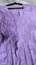 Noorani Lavender premium silk Chikankari kurta by LVW Fashions, handmade in Lucknow with intricate embroidery.