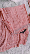 Noorani Peach Premium Georgette Chikankari Kurta by LVW Fashions featuring intricate handmade Lucknow chikankari embroidery.