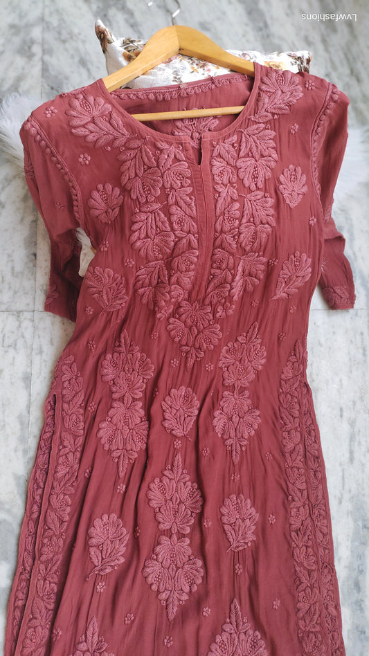 Noorani premium silk Chikankari Kurta by LVW Fashions with intricate Lucknow embroidery, luxurious look, handmade design.