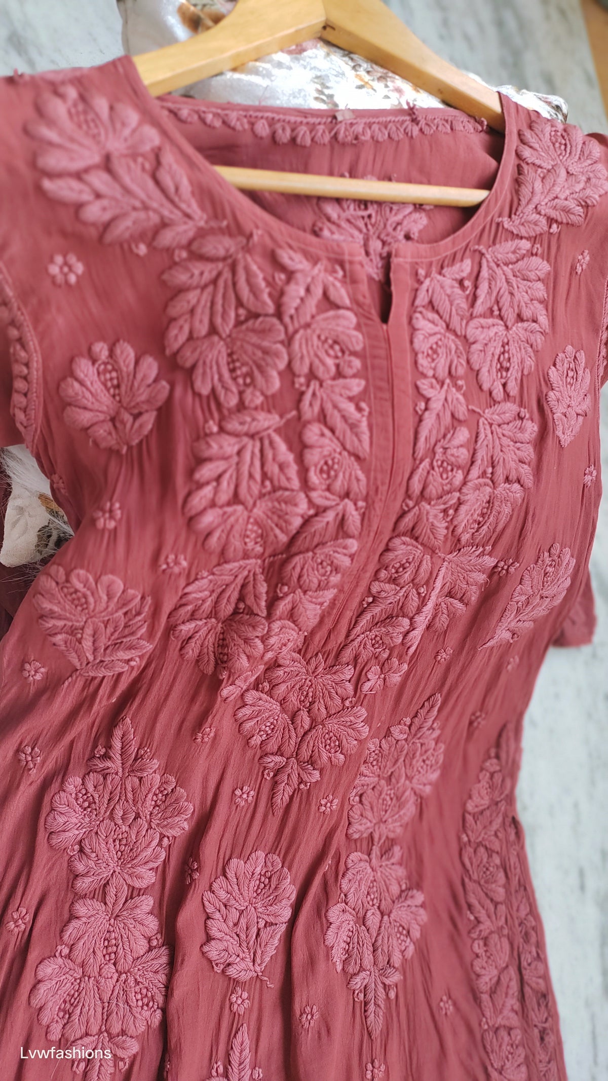 Noorani premium silk Chikankari kurta by LVW Fashions with intricate Lucknow embroidery, luxurious look, handmade craftsmanship.