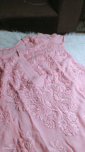 Lightweight Powder Pink Georgette Chikankari Kurta by LVW Fashions, handmade Lucknow chikankari with intricate embroidery.