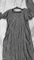 Noori black premium silk Chikankari long kurta by LVW Fashions featuring intricate handmade Lucknow embroidery.