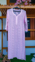 Noori Full Jaal Pearl Cutdana Chikankari embroidery long kurta by LVW Fashions, handcrafted pure Lucknow chikankari with luxurious details.