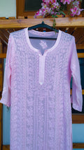 Handcrafted Noori Full Jaal Pearl Cutdana Chikankari embroidery long kurta by LVW Fashions, featuring luxurious traditional Lucknow craftsmanship.